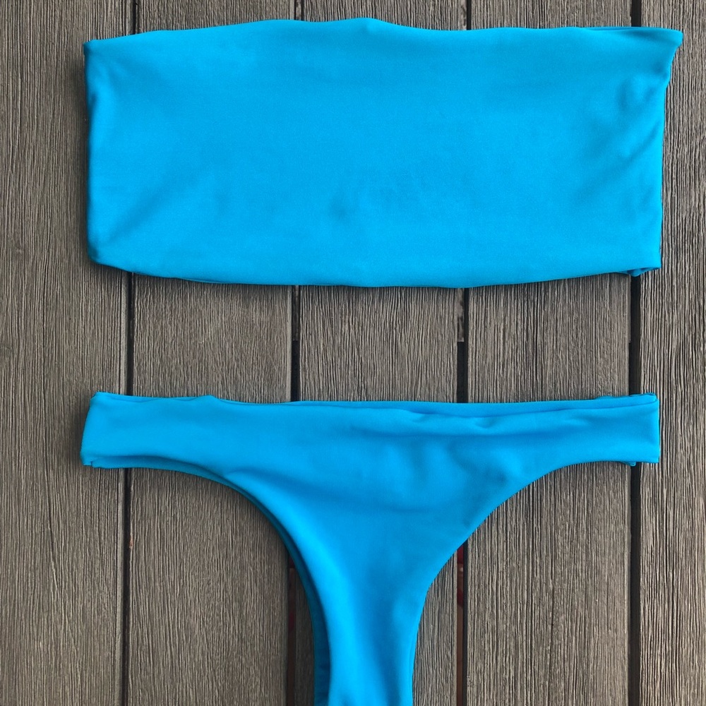 Baby Blue Bandeau and Thong Coverage Bottoms
